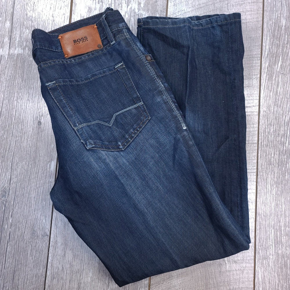 Hugo Boss Jeans Mens 34x31 Blue Orange Label Straight Leg Dark Wash Button Fly